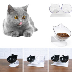 Elevated Cat Double Food Bowl – Tilted, Cervical Spine Protection Design